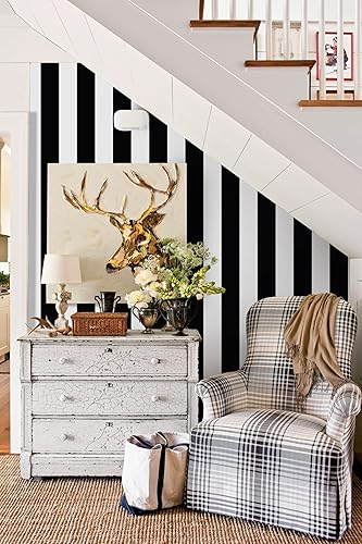 Miniatura 3 de Guvana Papel tapiz autoadhesivo a rayas de 472.4 x 17.7 pulgadas, papel de contacto extraíble impermeable para gabinetes de sala de estar, estantes,