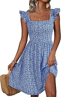 Summer Casual Cute Floral Flowy Square Neck Sundressses with Pocket Beach Dress for Women - Buy now