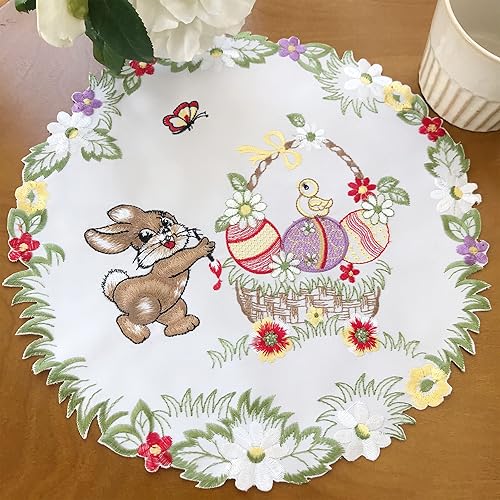 BrekSdat Juego de 6 manteles individuales bordados 100% poliéster, juego de 6 manteles individuales para mesa de comedor, huevos de conejo,