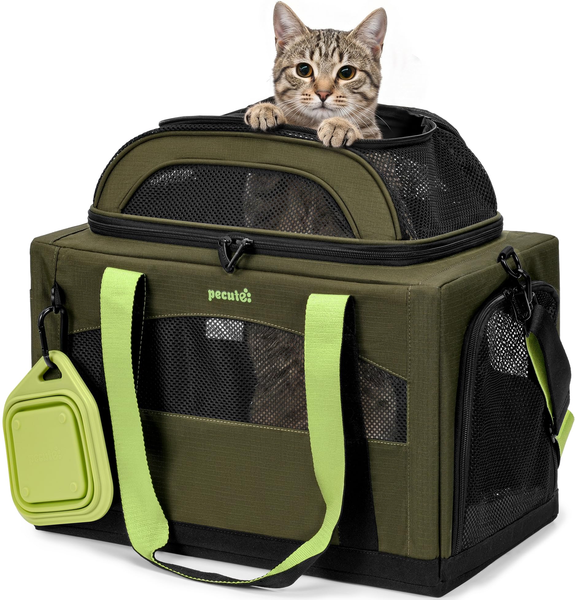 pecute Cat Carrier Top Expandable, Extra Stable Cat Carrier Bag, Green