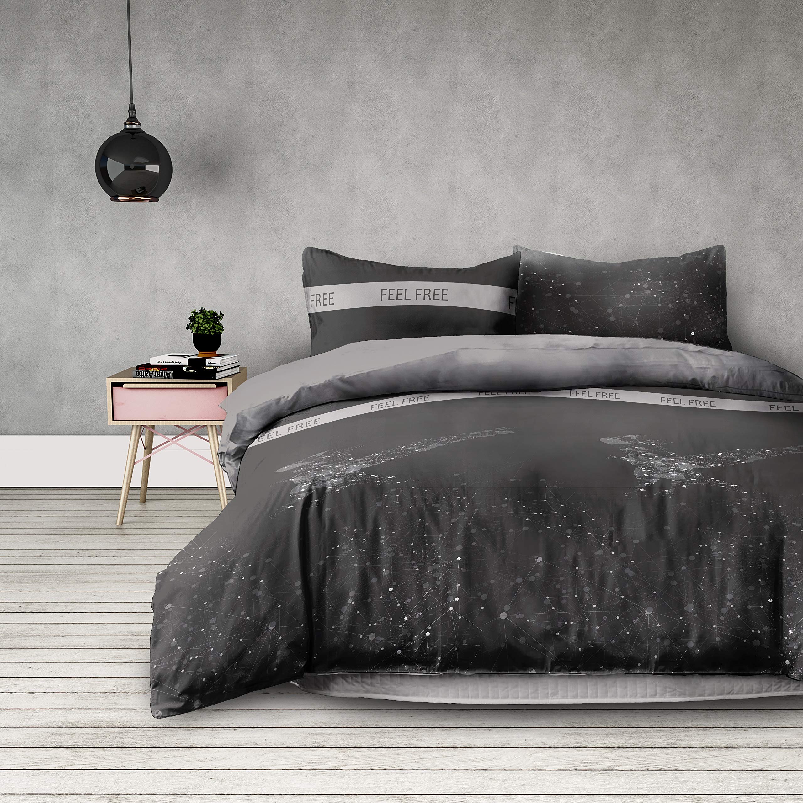 AmeliaHome Basic Collection Eagle Geometric Pattern Duvet Cover Microfibre Zip Grey Anthracite, Microfibre, Eagle, 135 x 200 + 80 x 80