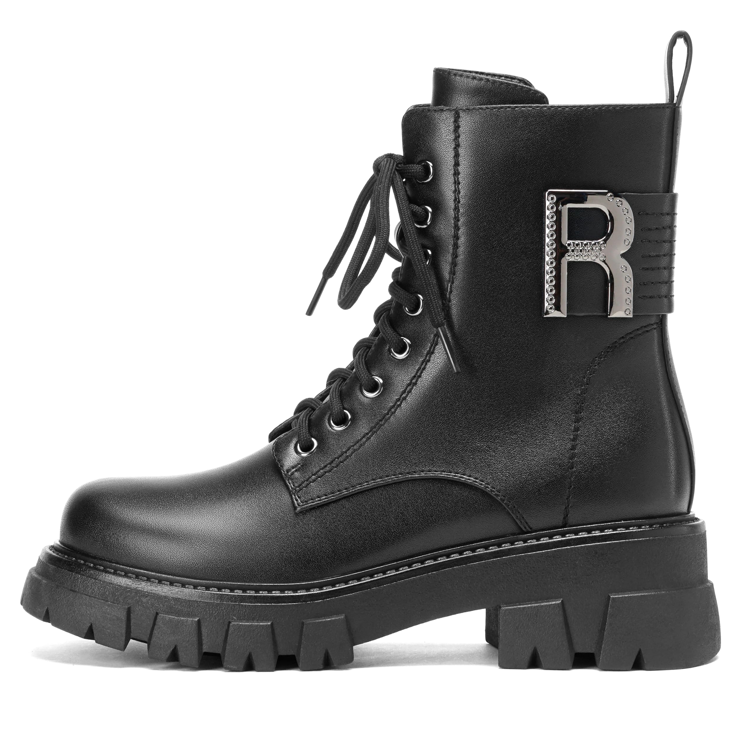 Womens Combat Boots for Women Black Ankle Booties Fashion Buckle Motorcycle Goth Chunky Heel