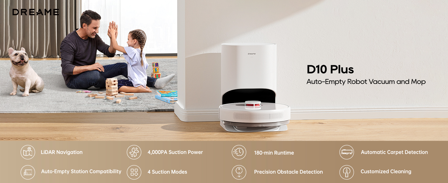dreame D10 Plus Robot Vacuum Cleaner with Mop, 4000Pa Robot Vacuum