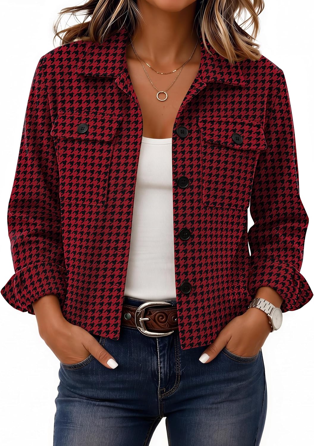  Flannels for Women Cropped Shacket Jacket Fashion Plaid Fall Coat thumbnail