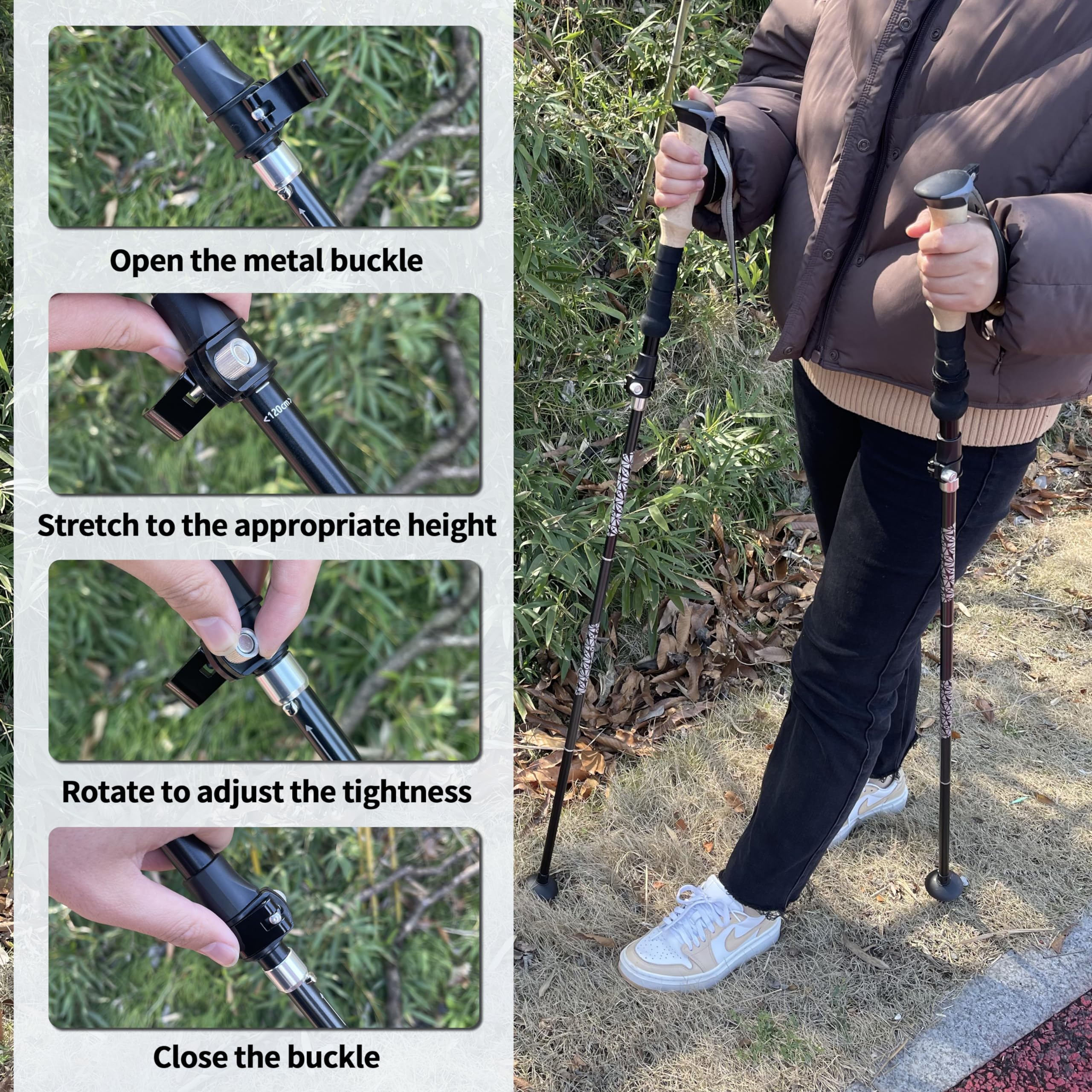 Składane kijki trekkingowe do wędrówek i biwakowania, kijki turystyczne ze stopu aluminium 7075, lekkie kijki trekkingowe dla seniorów, kobiet, mężczyzn, 2 szt. w zestawie