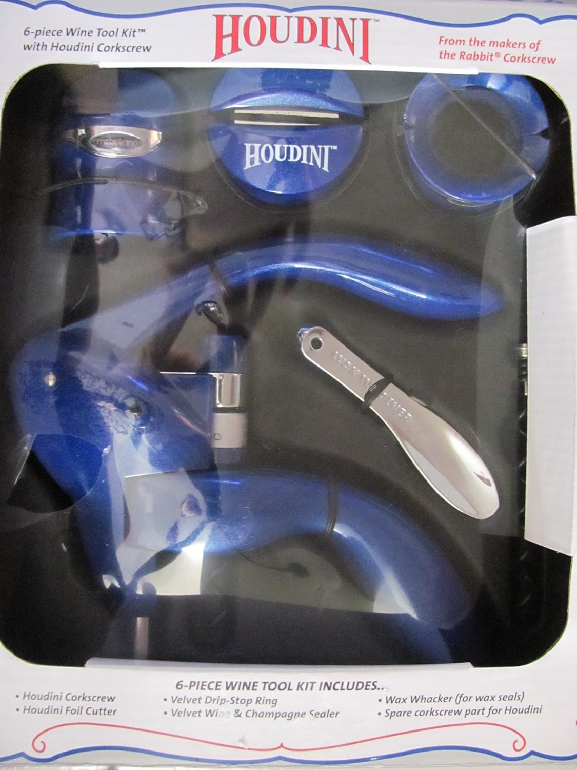 Metrokane Houdini 6Piece Wine Tool Kit, Blue Wine
