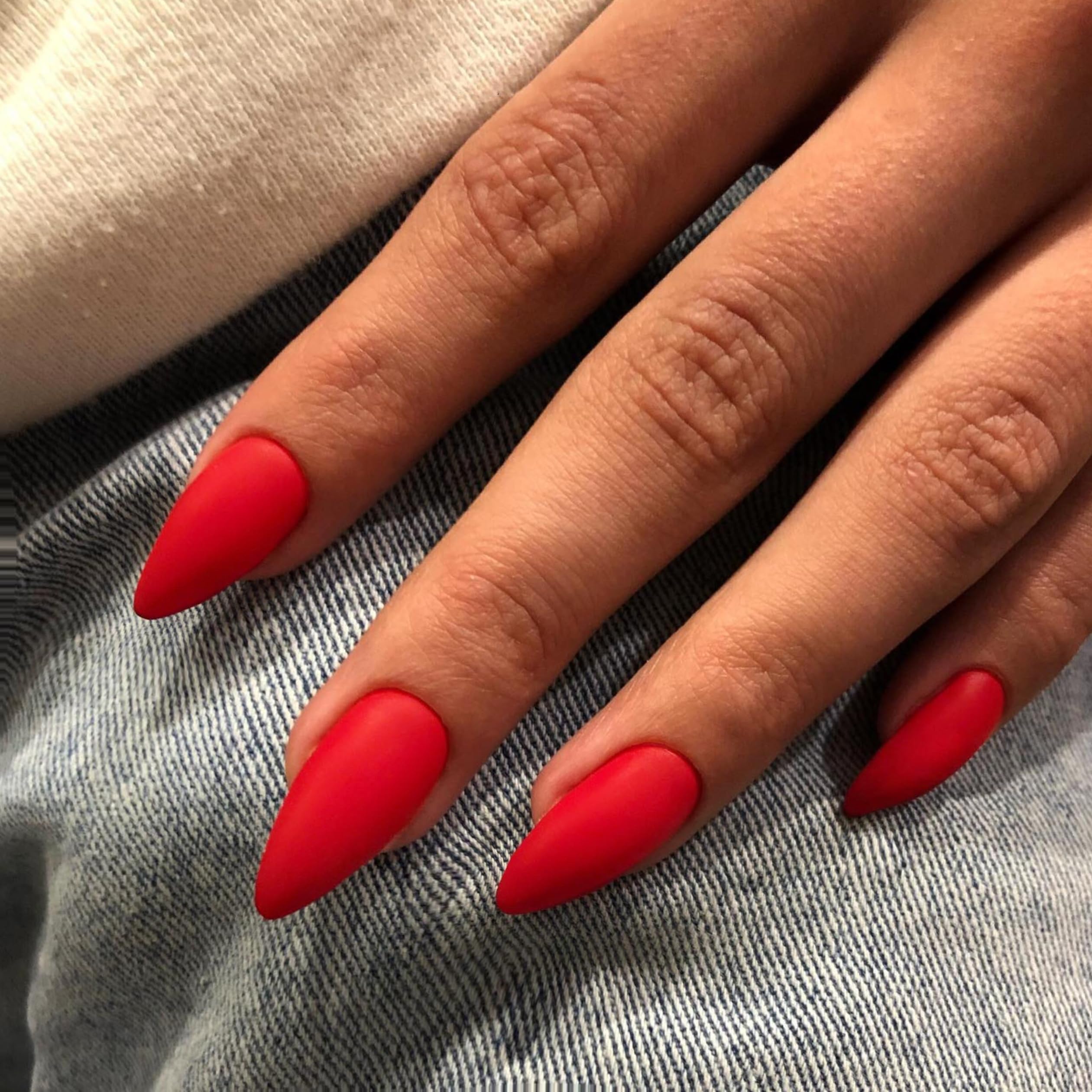 SXVME Soft Gel Press on Nails Almond Shape, Matte Light Red False Nails Medium Length, Natural Solid Color Fake Nails Set - Image 2