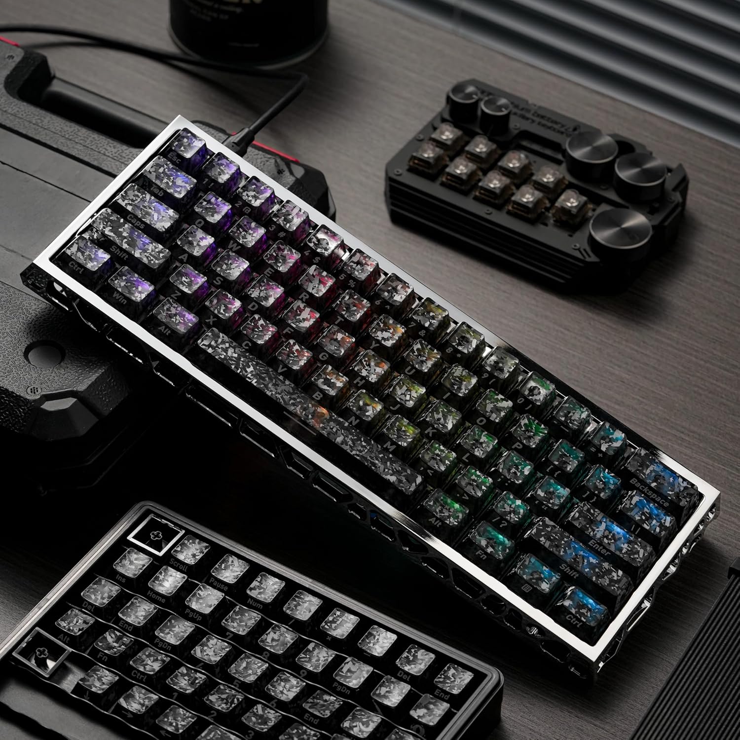 GUKUCAP Shine Through Keycaps - Cherry Profile Side Printed Black Keycap Set, Translucent Custom Ice Crack Keycaps, Full 119 Key Set for Mechanical Keyboards