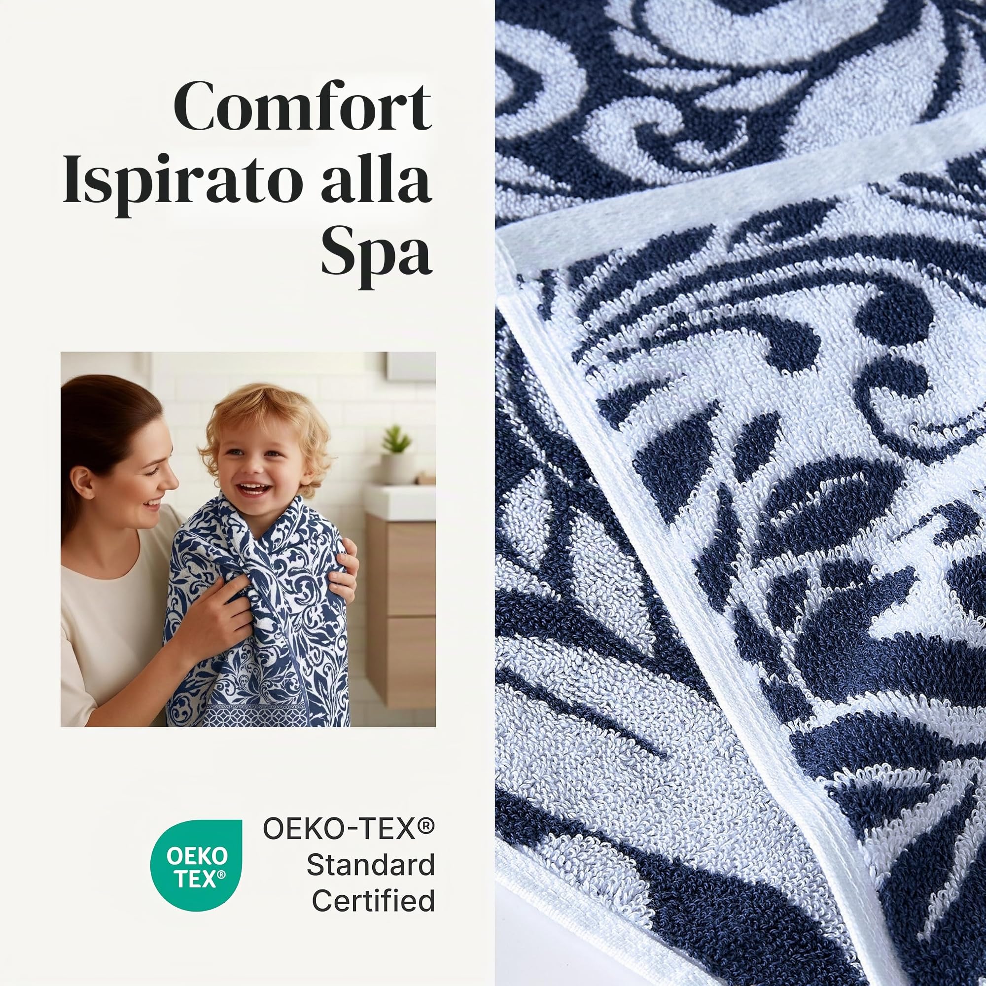 Modern Threads Set di 6 asciugamani reversibili in filigrana a trifoglio, set di 6 asciugamani da bagno, asciugamani e salviette, super assorbenti e ad asciugatura rapida, 100% cotone pettinato