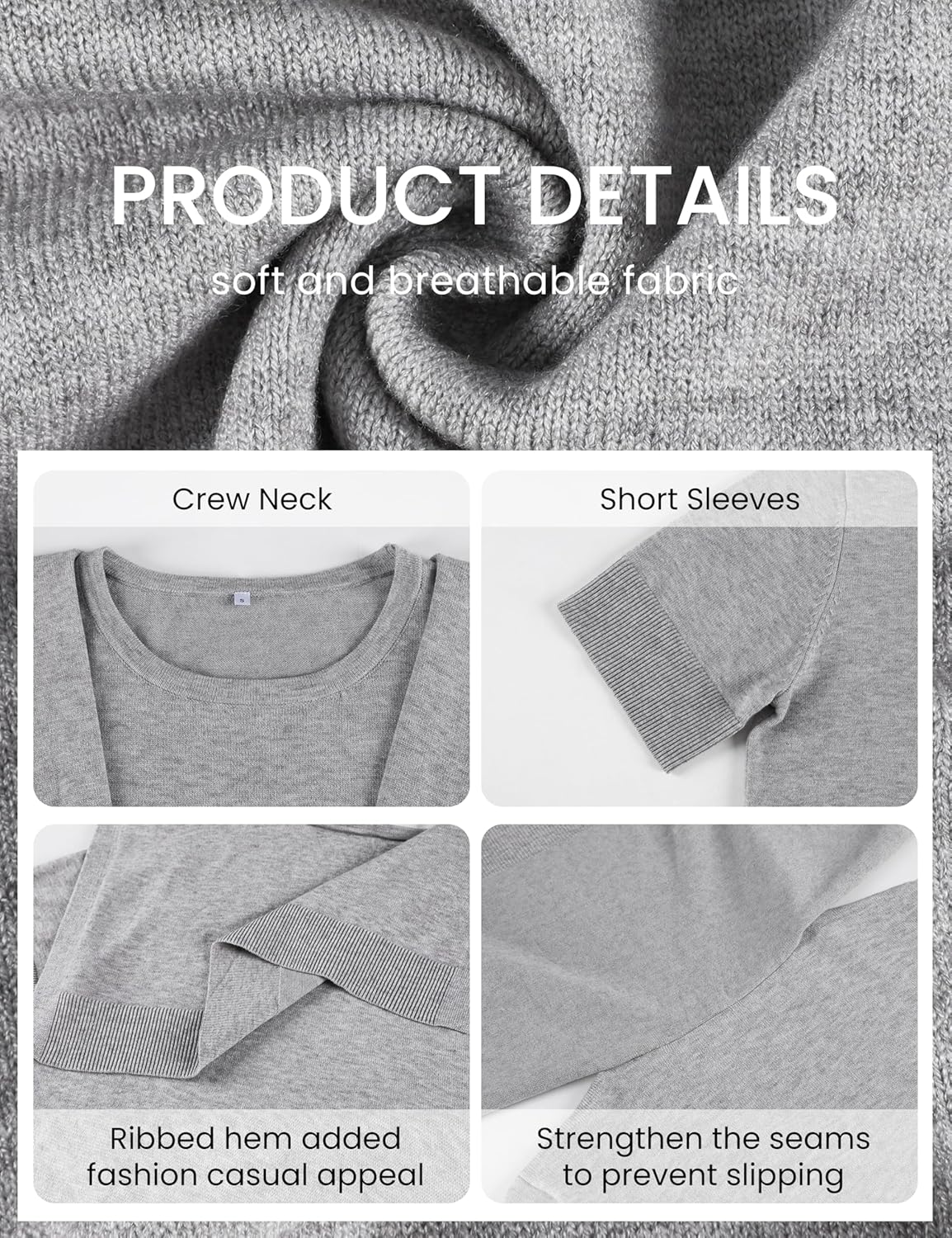 EsheSy Women's Shawl Knit Top Crewneck Short Sleeves Cropped Pullover Trendy Casual Easy to Match Daily Sweater Tee