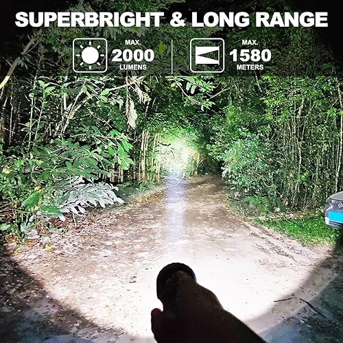 Miniatura 4 de TOPHUNT Linterna táctica recargable X7-Pro, distancia de proyección de 5,183.7 ft, reflector LED SFT40 de alto brillo de lúmenes para seguridad,