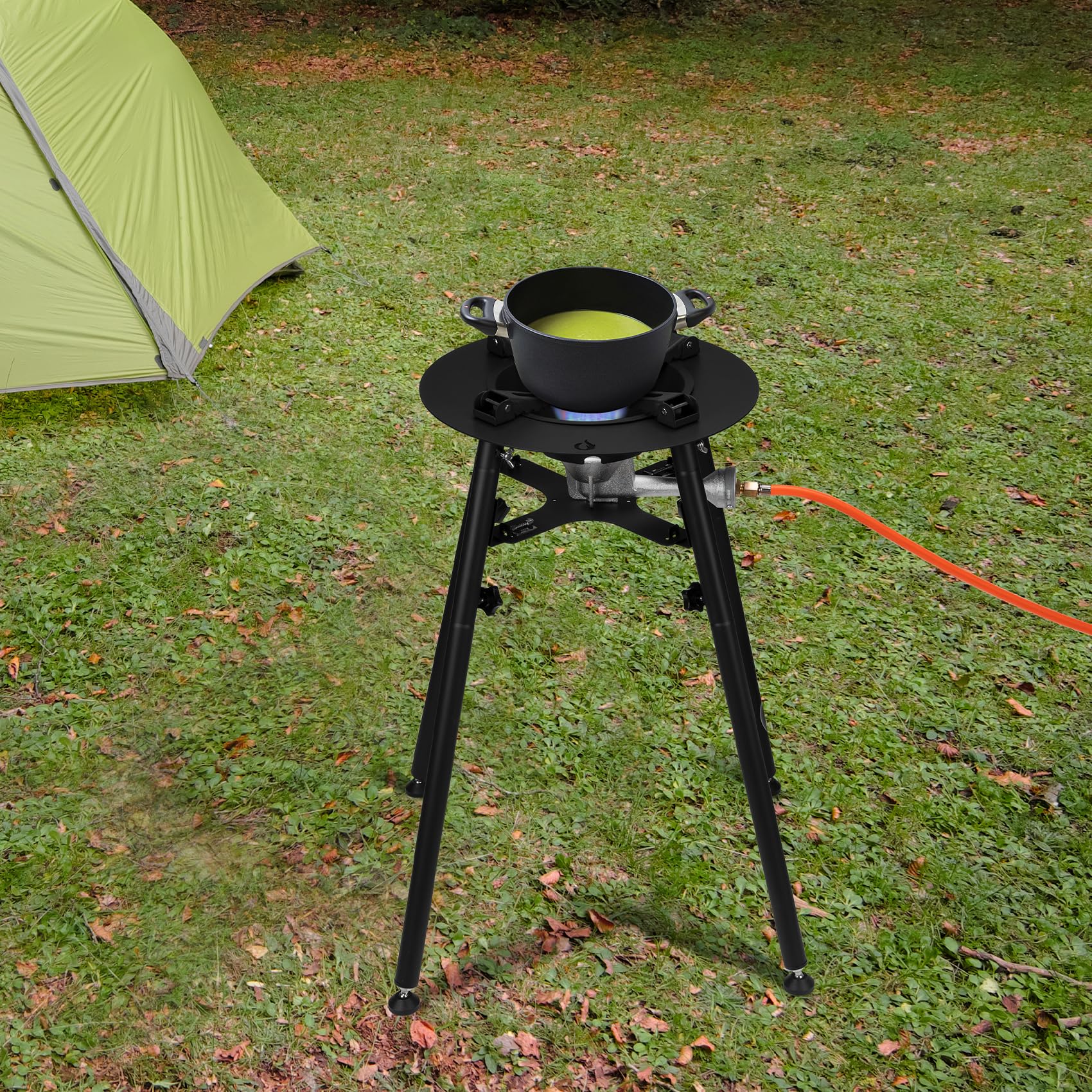 onlyfire Propan Kochsystem Komplett Set für Paella, Paellaset Gasbrenner Outdoor mit 54cm Paellapfanne und Abnehmbarer Fuß, DE Gasregler, mit 4 Beinen und Windschutzscheibe, für Wok, Grillplatte