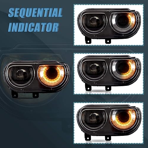 Miniatura 7 de VLAND Conjunto de faros delanteros para Dodge Challenger 3 generación Coupe 2008-2014, normal