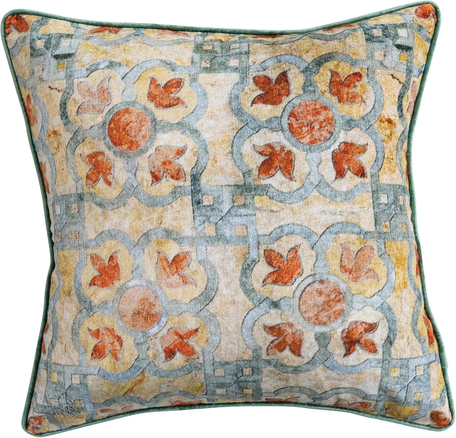 Creative Co-Op Cotton Blend Velvet Printed Pillow Piping, Multicolor, Vintage Carpet Pattern