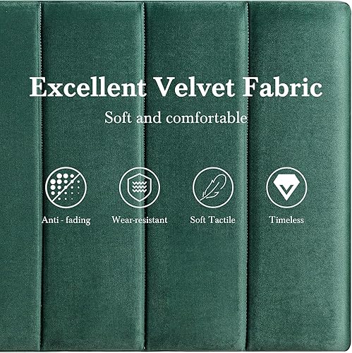 Miniatura 92 de HOOMIC Base de cama de plataforma de tamaño matrimonial con cabecera de canal vertical tapizada de terciopelo de felpa, no necesita somier, fácil