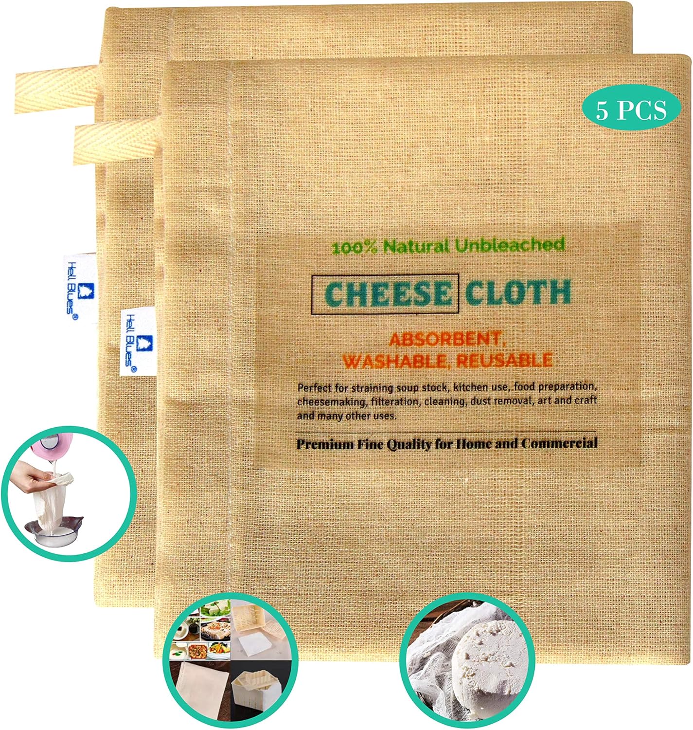 5Pack Cheesecloth Unbleached Grade 90, 21 x 24 inches