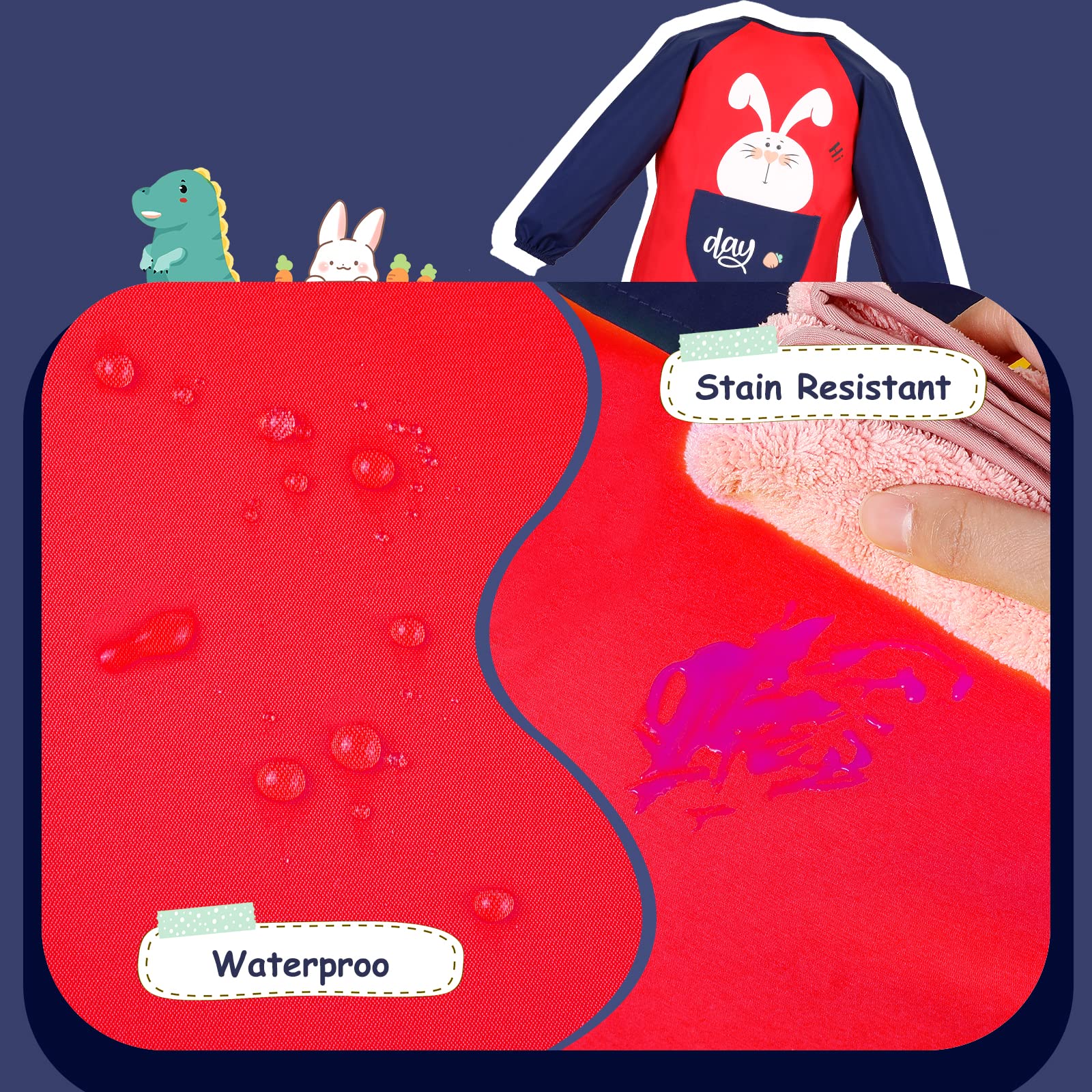 Romon-Doppio Impermeabile Grembiule Plastificato Bambini Asilo, Colore Grembiulino 6-8 Anni, Drawing Smock Red