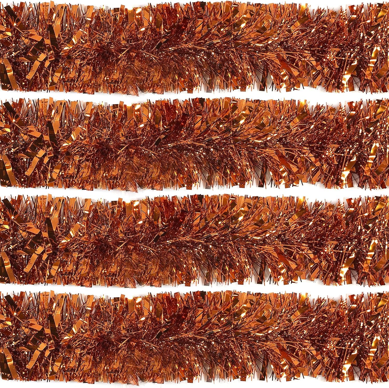 The Tie Co Thick Sparkling Orange Tinsel Christmas Tree Garland – Elegant Holiday Decoration for Festive Christmas Décor (Pack of 8 (16m))