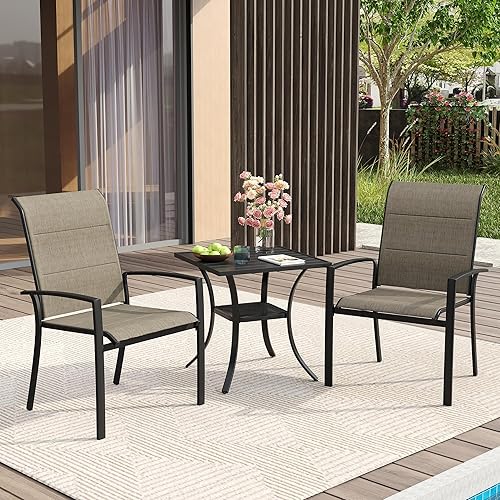 Miniatura 8 de VICLLAX Juego de comedor de patio para 2, juegos de muebles de exterior de 3 piezas con 2 sillas apilables de textileno y mesa cuadrada de patio de