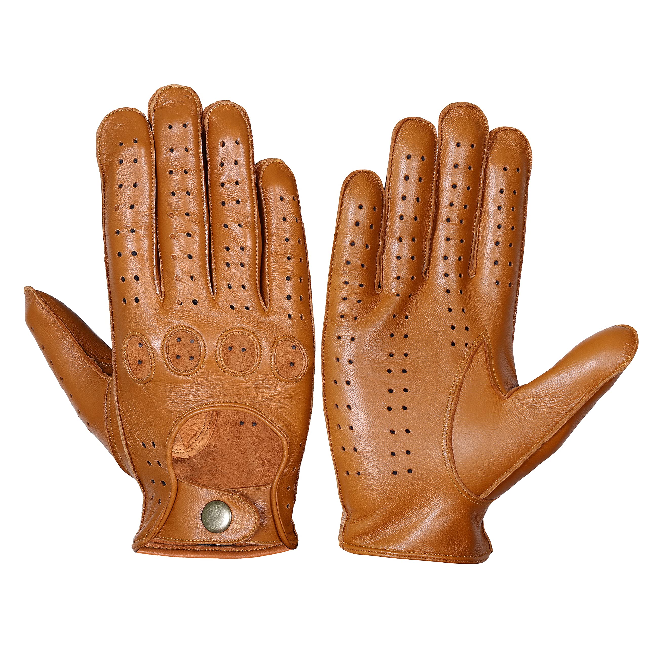 WASPRO Genuine Leather Gloves, Pure Leather Fashion Gloves, Lambskin Leather Gloves, Leather Motorcycle Gloves, Knuckle Fit Gloves (Tan, X-Large)