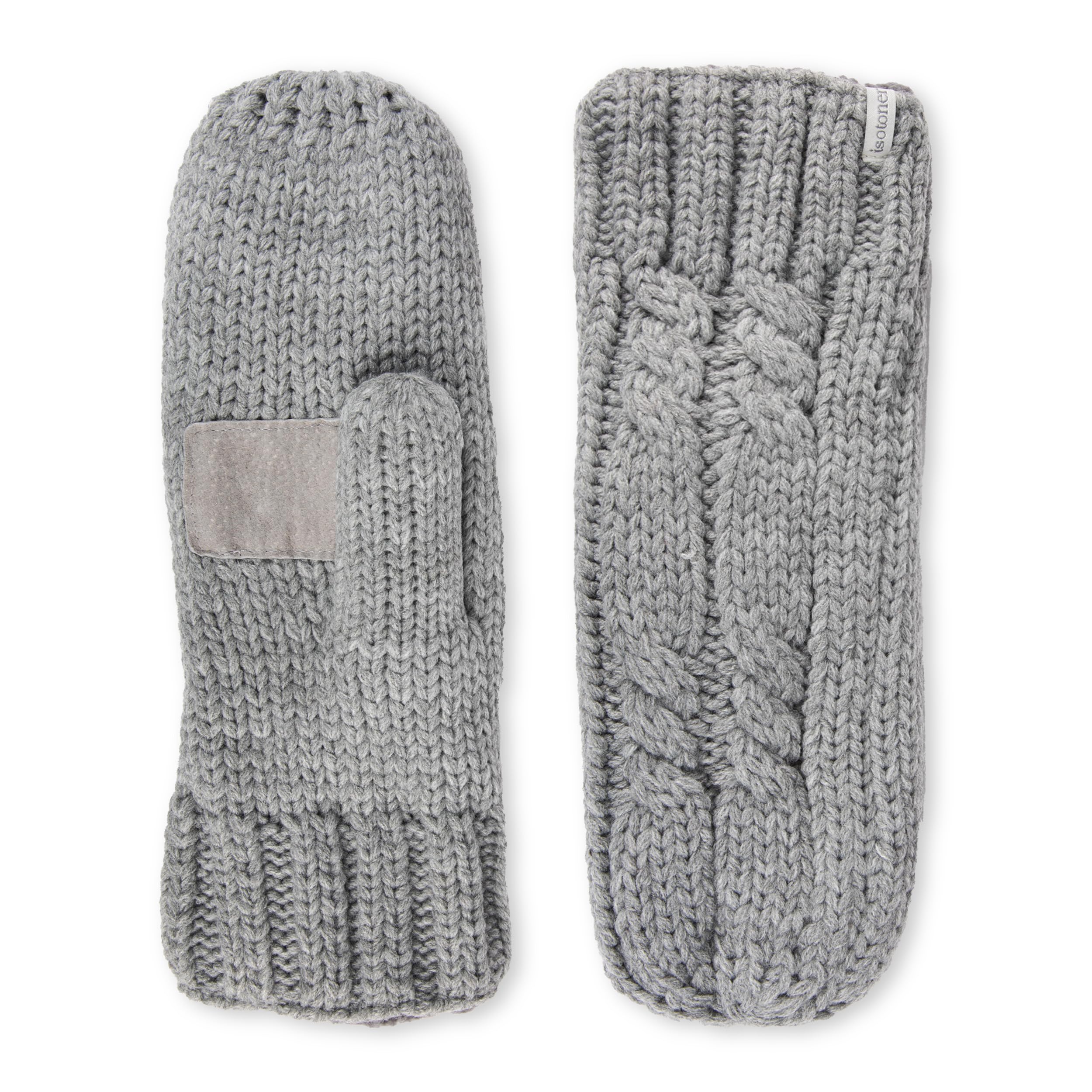 Isotoner Women’s Chunky Cable Knit Cold Weather Mittens with Warm, Soft Lining