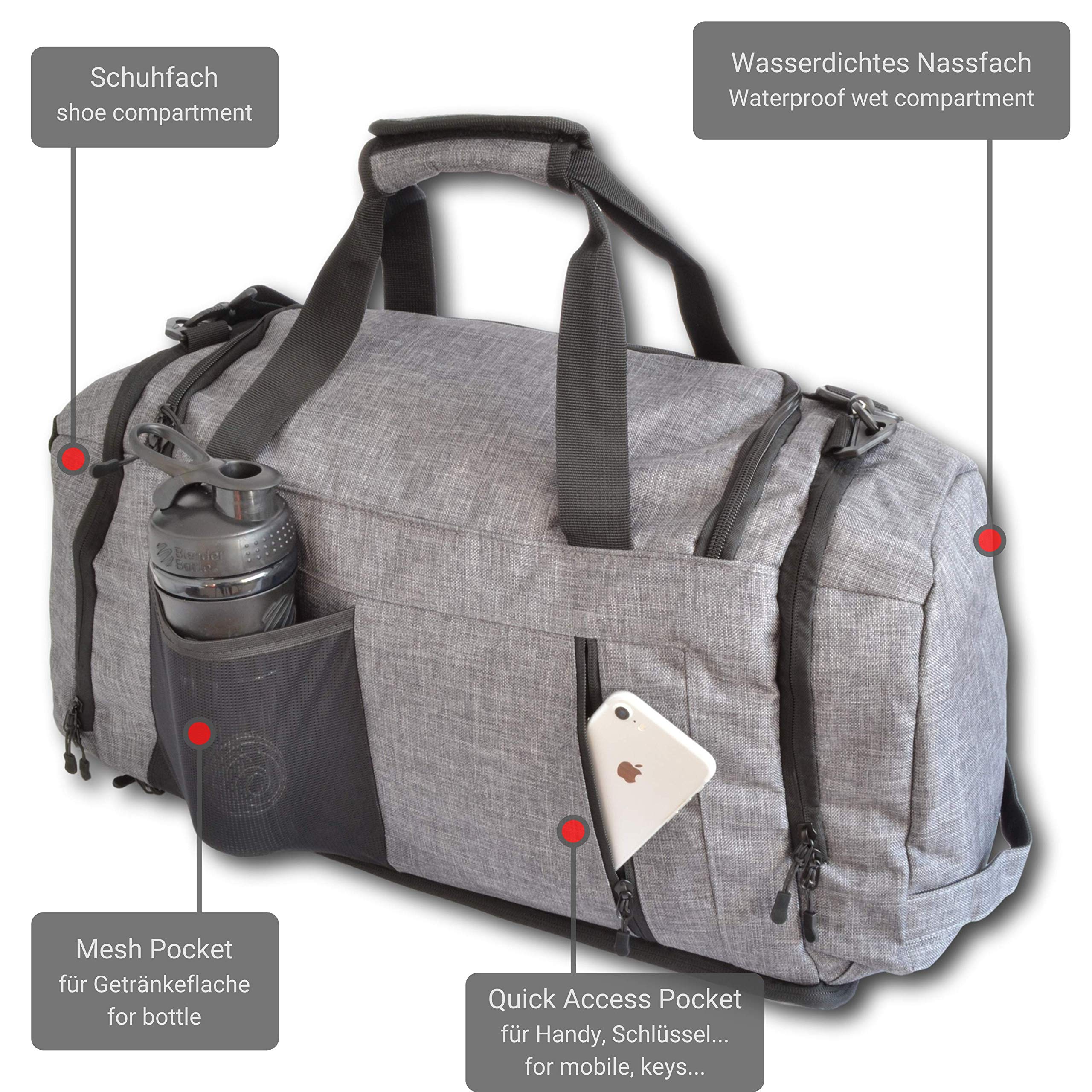 Ultimate Sportbag – Borsa sportiva per uomini e donne con scomparto extra per scarpe e scomparto umido con funzione zaino per sport, allenamento, ym, viaggio