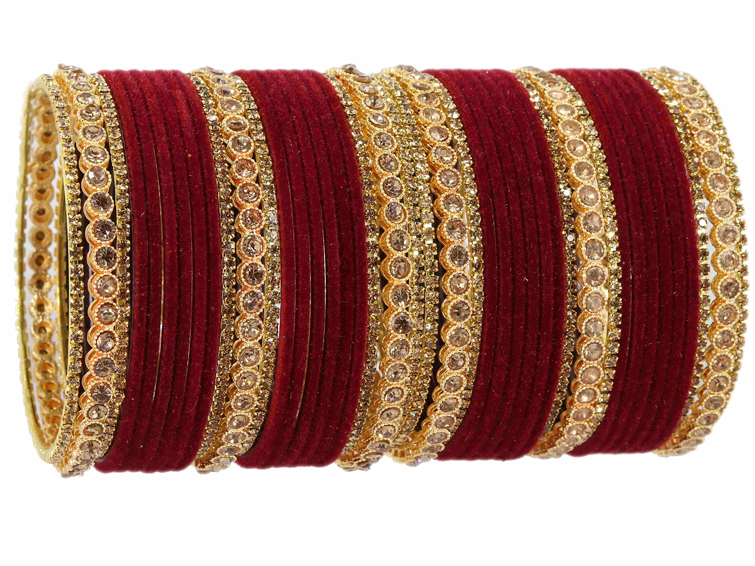 NMII Non-Precious Metal with Base Metal Zircon Gemstone Studded Glossy Finished Velvet Bangle set for Women and Girls, (Maroon_2.8 Inches), Pack Of 42 Bangles (B0BWWCNRM6) Amazon Price History, Amazon Price Tracker