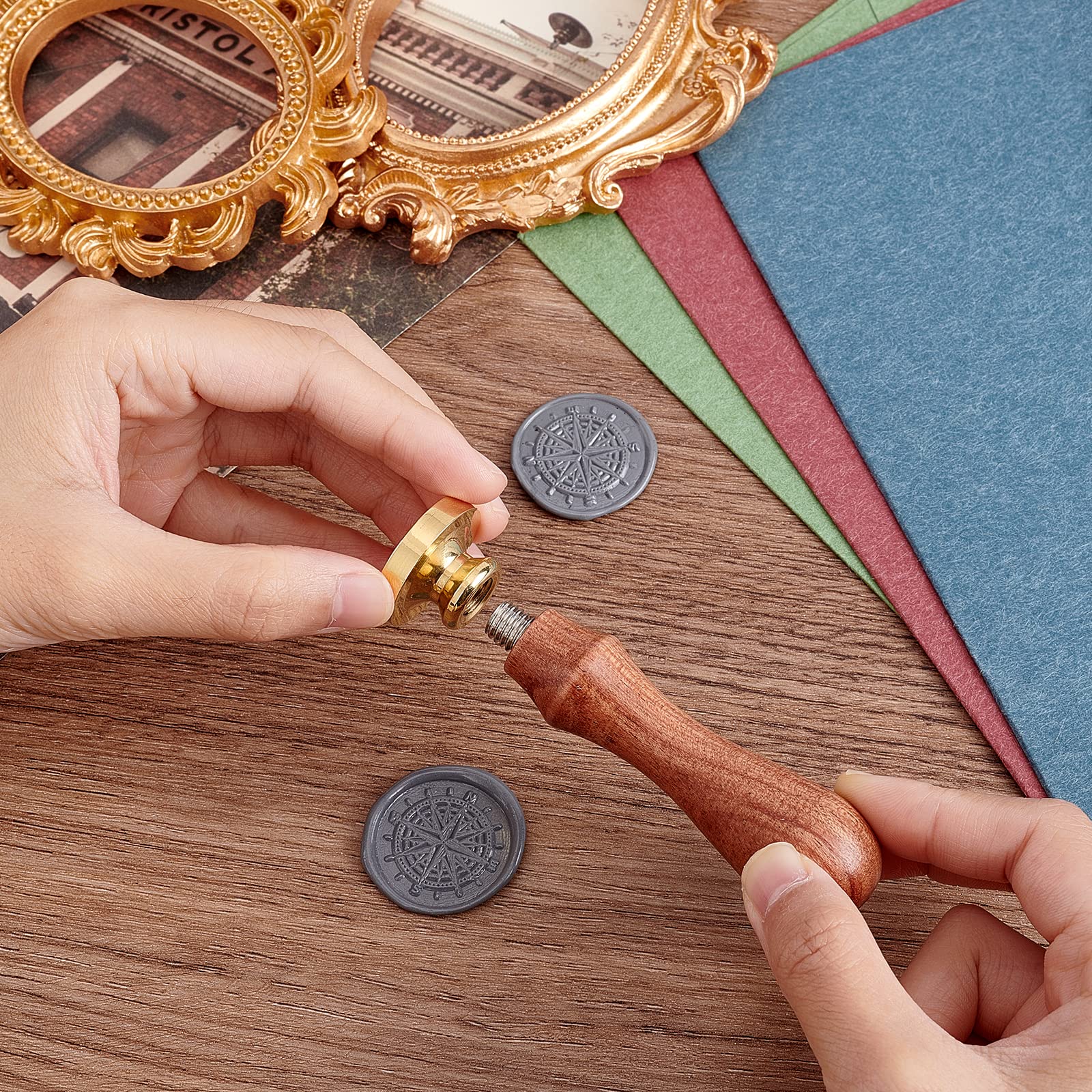 PandaHall Compass Wax Seal Stamp, Sellador de Cera Sellos Cabeza de Latón Retro Kit para Sobre Fiesta Invitación Paquetes Vino Cumpleaños Embellecimiento Regalo Decoración