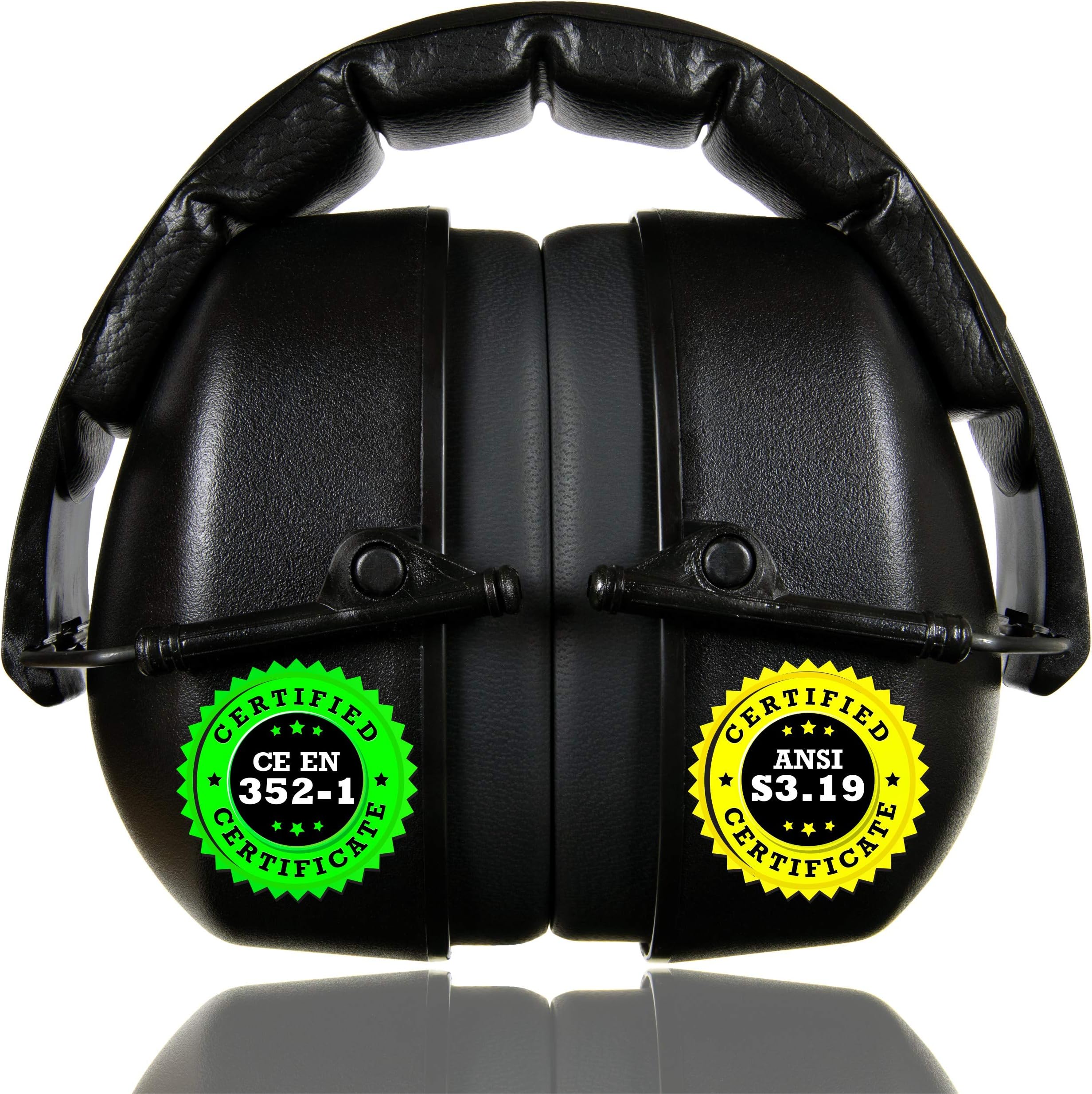 ClearArmor 141001 Shooters Hearing Protection Safety Ear Muffs Folding-Padded Head Band Ear Cups, Black