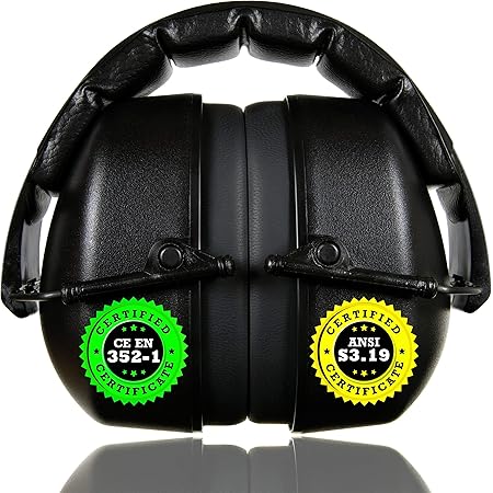 ClearArmor 141001 Shooters Hearing Protection Safety Ear Muffs Folding-Padded Head Band Ear Cups, Black
