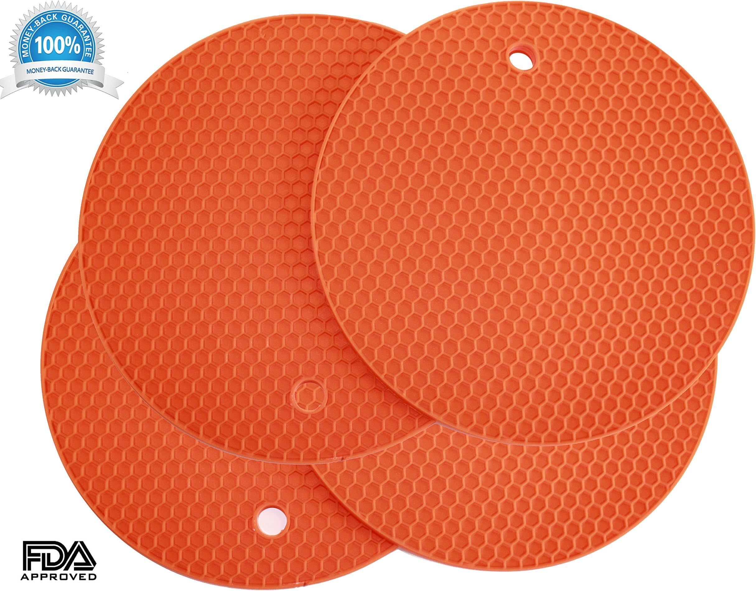 Silicone Multipurpose Kitchen Tool: Pot Holders, Trivet, Jar Opener, Large Coaster, Spoon Rest, Flexible, Durable, Heat Resistant Mat (4 Pack, Orange)