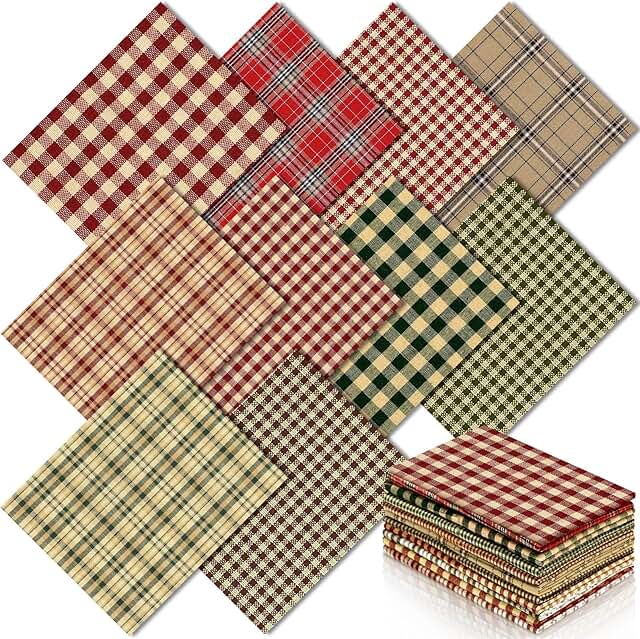 Hahafelt 10 Pcs Vintage Christmas Quilting Fabric 18 x 22 Inch Plaid Hom...