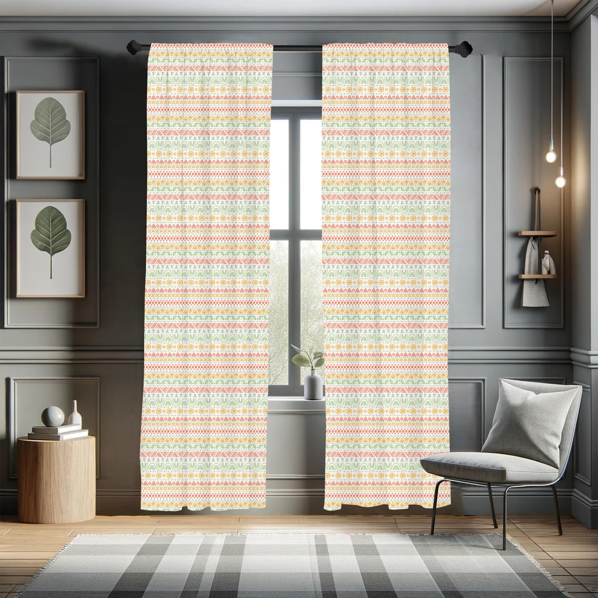 ABAKUHAUS Striped 4 Panel Curtain Set, Folk Soft Pastel Color Aztec Backdrop Round Shapes Triangles Mexican Print - Image 3