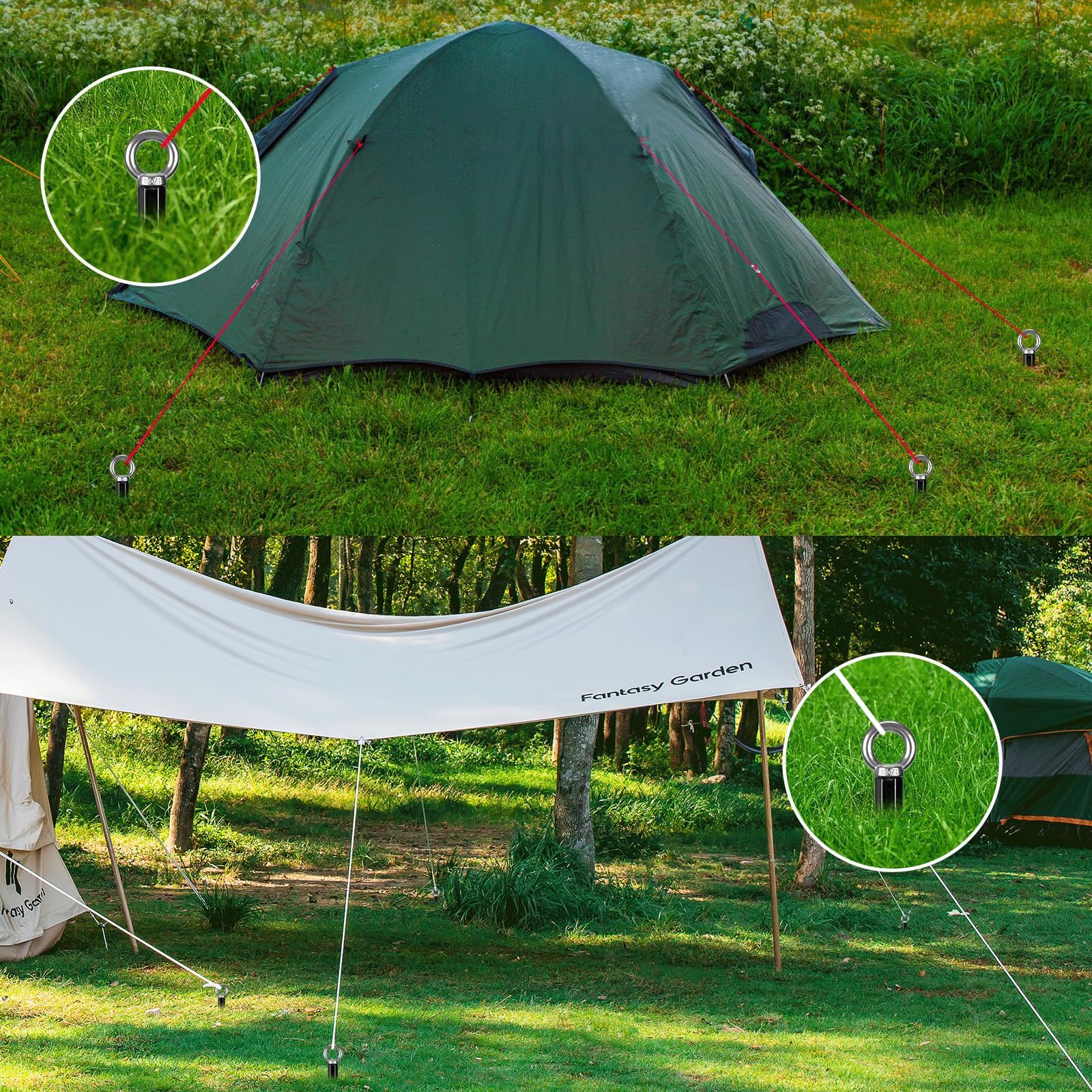Benelabel Ancrages de Sol, 47cm Piquet Ancrage Piquet de Trampoline à Visser 2pcs Pointes TempêTe MéTal pour BalançOire/Camping/Abri/Chien/Abri Jardin avec Anneau Fixe Sac Rangement, Noir