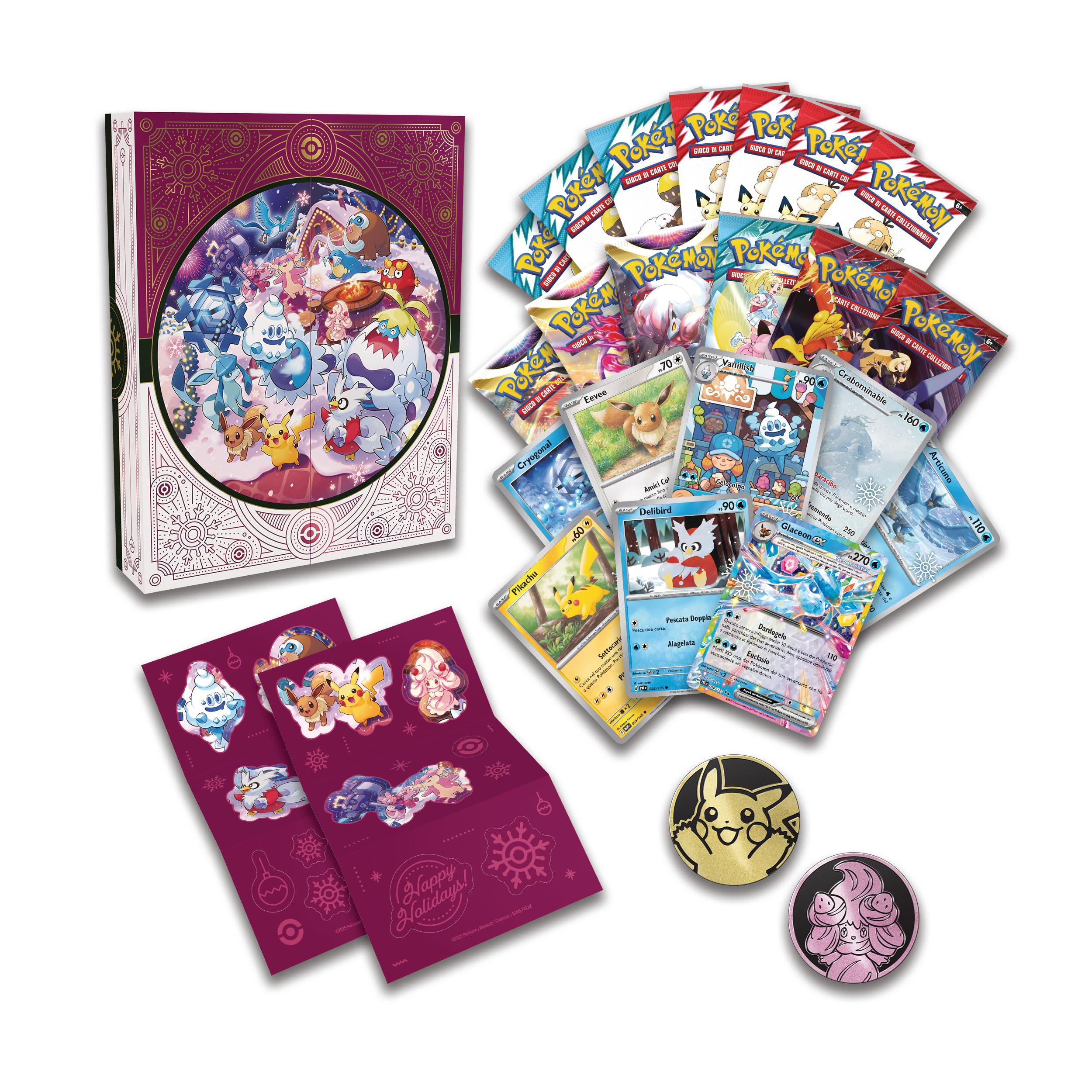 Pokémon: calendario delle feste del GCC Pokémon (otto carte olografiche, sei buste di espansione, sette buste di prova e tanto altro)