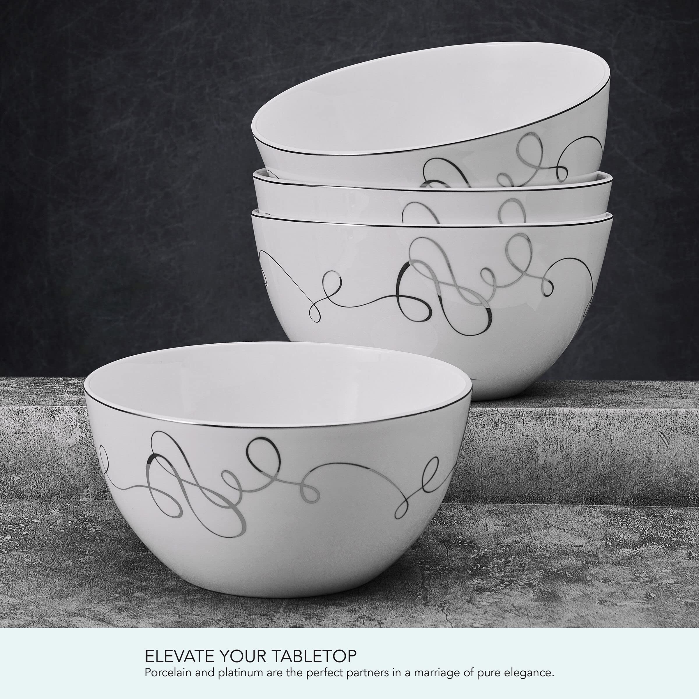 Mikasa Love Story Platinum Banded - Juego de 4 cuencos multiusos, color blanco