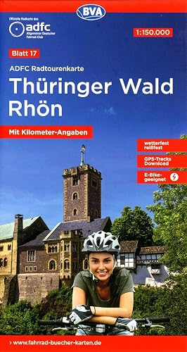 ADFC-Radtourenkarte 17 Thüringer Wald Rhön 1:150.000, reiß- und wetterfest, E-Bike geeignet, GPS-Tracks Download, mit Bett+Bike Symbolen, mit Kilometer-Angaben (ADFC-Radtourenkarte 1:150.000, Band 17)