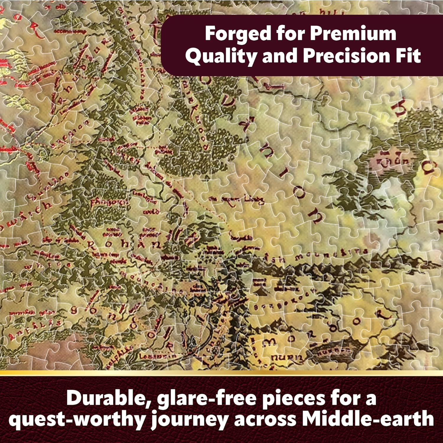AQUARIUS Lord of the Rings 1000 Piece Jigsaw Puzzle for Adults and Teens - Tolkien Middle Earth Map LOTR Collectible Gift 24"x24" - Heat Stamp