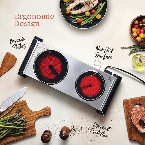 Miniatura 6 de Placa de cocción eléctrica de 1200 W infrarroja de 734 pulgadas quemadores portátiles de cerámica de vidrio mango de tacto fresco placa de cocción