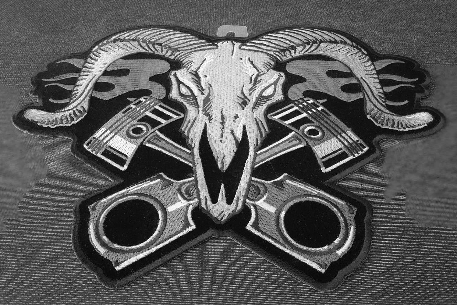 Ram Skull and Pistons Patch, Large Animal Patches for Jackets (PL6703)