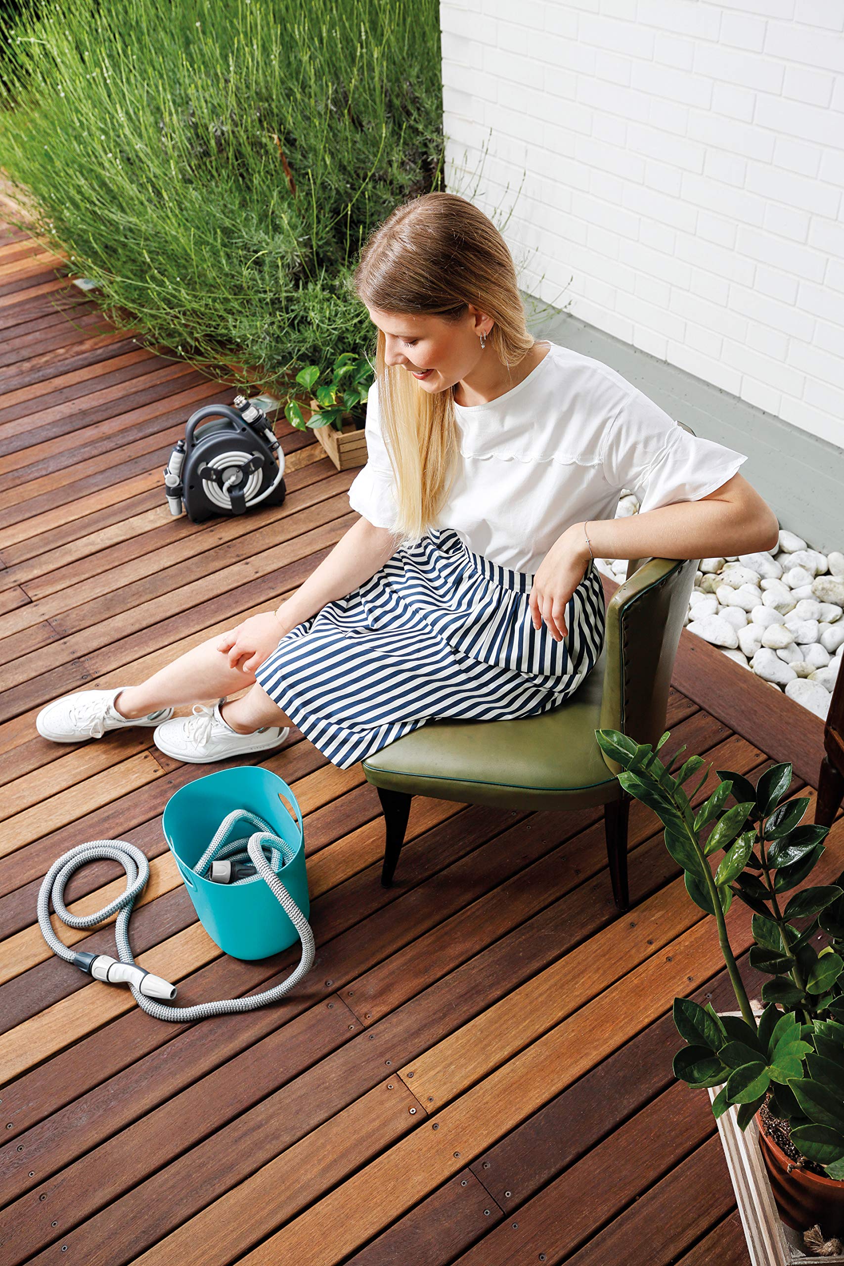 GF Garden Aquapop 15 Tuyau extensible de jardin 15 m en kit prêt à l'emploi avec sac en plastique pratique Bleu clair pour l'arrosage de jardin, balcons, terrases et légumes