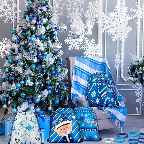 Miniatura 5 de Talltalk 48 piezas de recuerdos azules de fiesta de Navidad, incluye 16 bolsas de regalo de Navidad, bolsas de Navidad de invierno, bolsas de