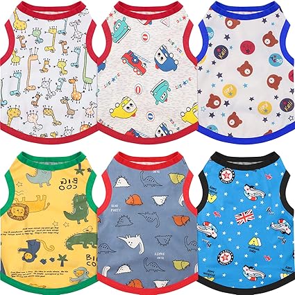 6 Pieces Dog Shirts Cotton Pet Dog Shirts Printed Cute Breathable Puppy Sweatshirt Puppy Dog Clothes Pet Apparel for Pet Dog (S)