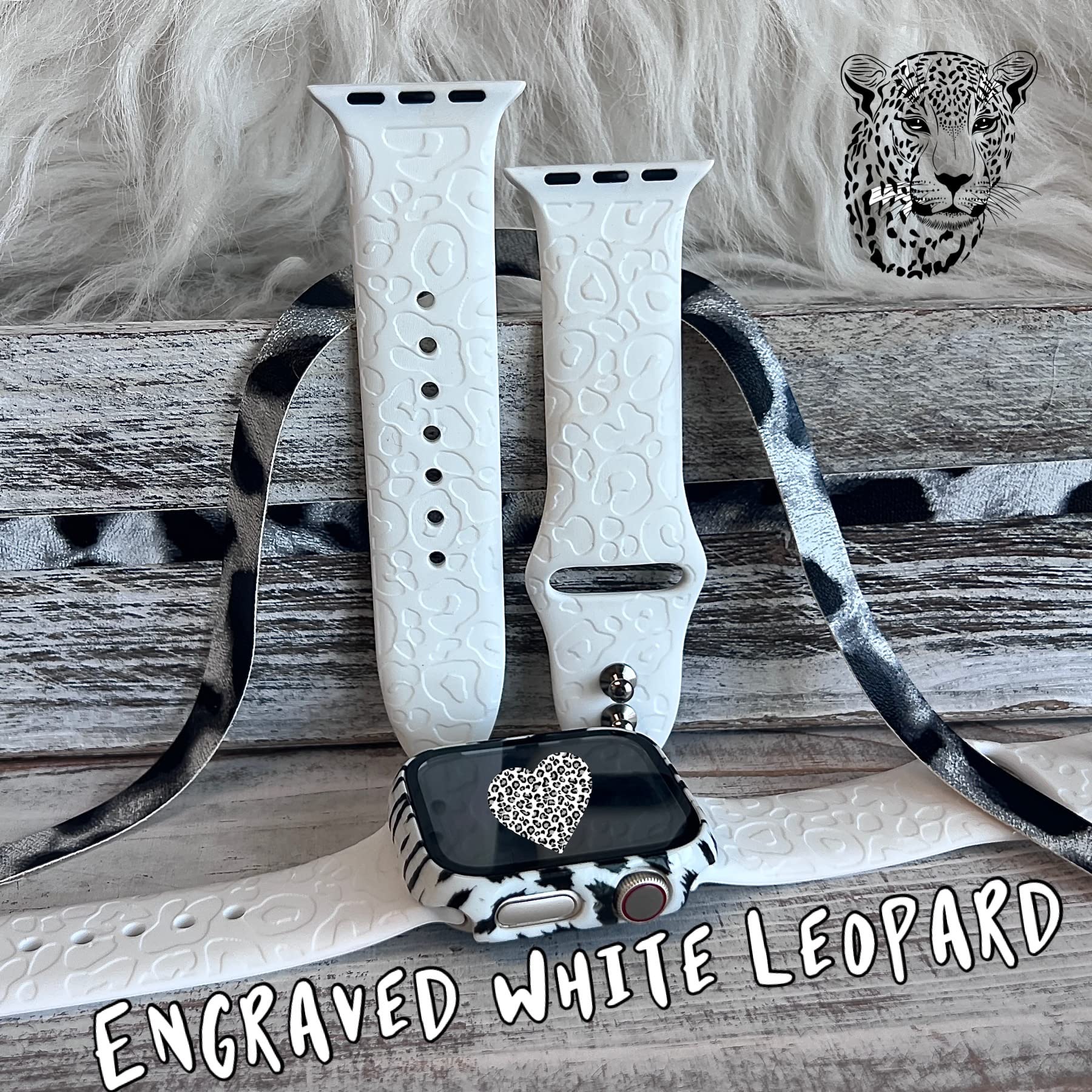 Fancy Bands Silicone Apple Watch Band - Engraved White Leopard - 38mm/40mm/41mm (M/L) 5.9