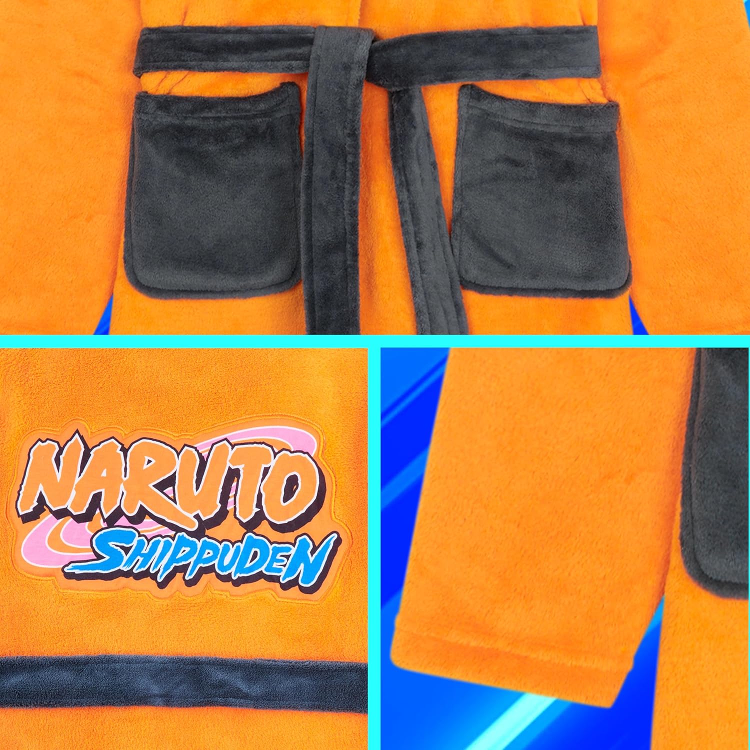 NARUTO Fleece Robe for Boys, Teens, 7–15 Yrs, Soft Anime Bathrobe with Hood, Cozy Dressing Gown Sleepwear, Gifts for Boys