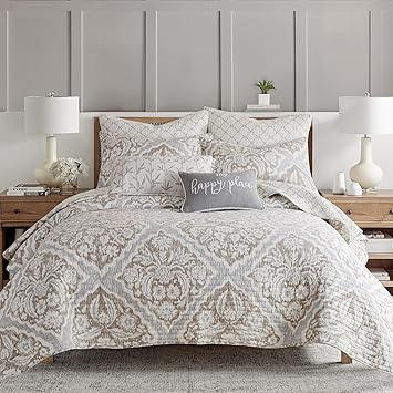 Levtex Home - Becker Taupe Quilt Set - King Quilt and Two King Shams - Ikat - Taupe, Grey and Cream - Quilt 106x92in. and Shams 20x36in. - Reversible - Cotton