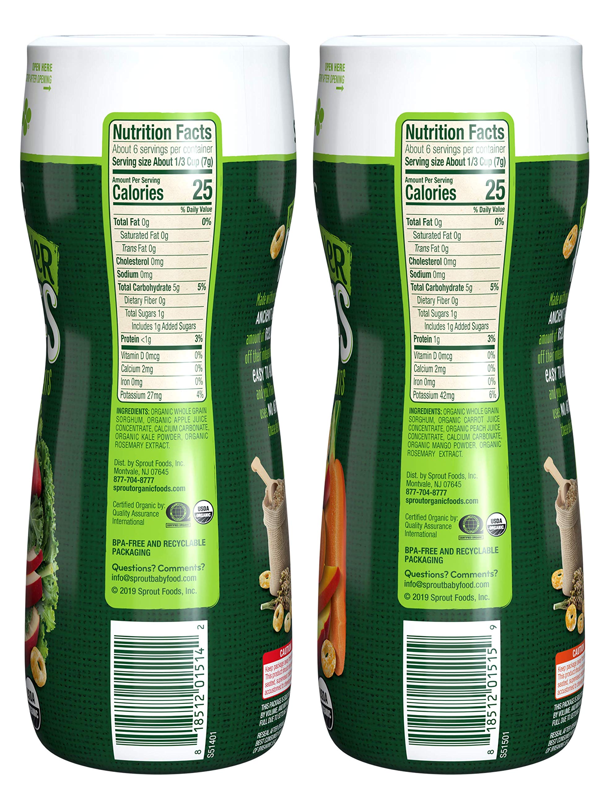 Sprout Organic Baby Food, Stage 2 Snacks, Carrot Mango and Apple Kale