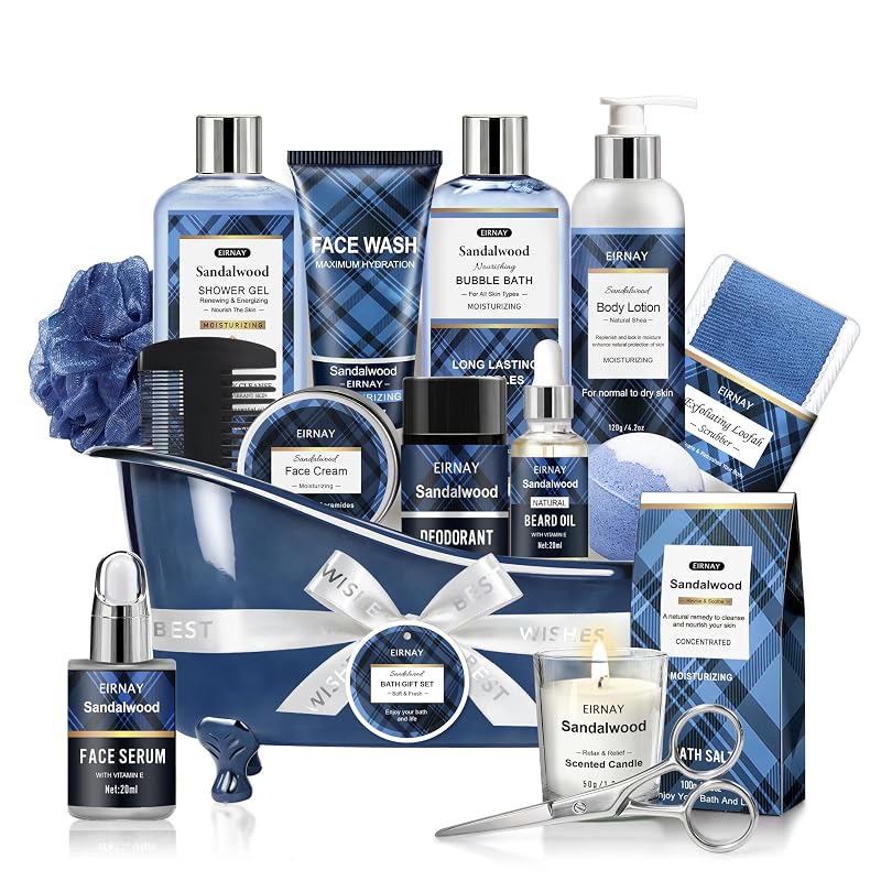 Conjunto de banho e cuidados masculinos EIRNAY com fragrância de sândalo, 16 peças