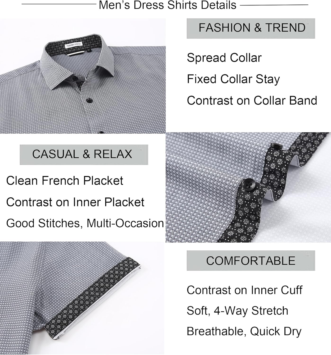 Alex Vando Mens Printed Dress Shirts Short Sleeve Easy Care Regular Fit Button Down Shirt - Image 3