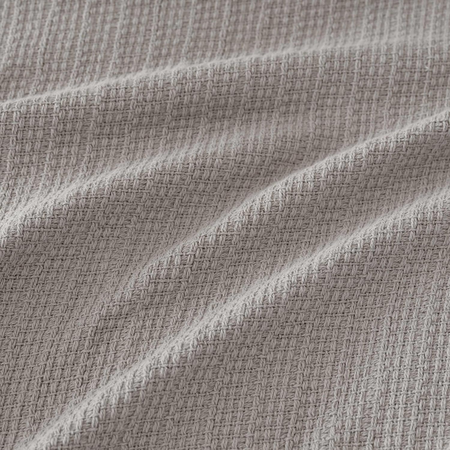 Martha Stewart - Twin Bed Blanket, 100% Cotton Textured Basket Weave Bedding, Breathable & Lightweight Blanket for Couch or Bed, Bedford Tile Grey